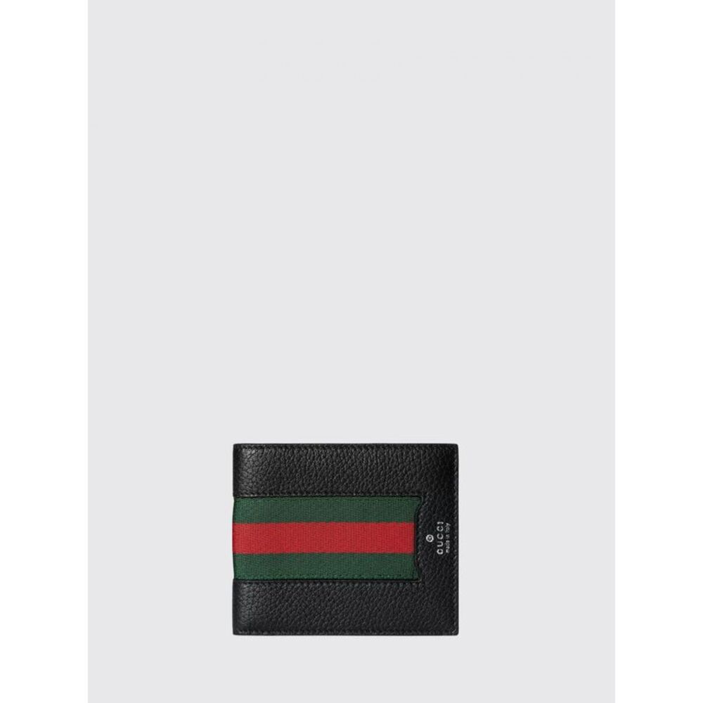Gucci Men Gucci Bifold Wallet In Pebbled Leather With Web Detail And Eight Slots